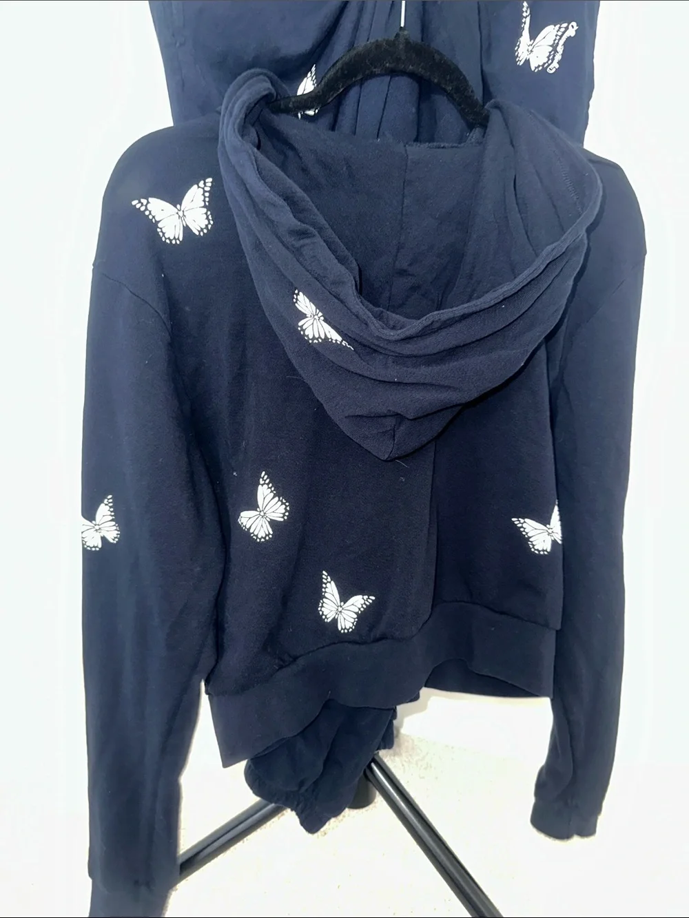 Revolve Lauren Moshi Navy Butterfly Zip Hoodie & Joggers Set